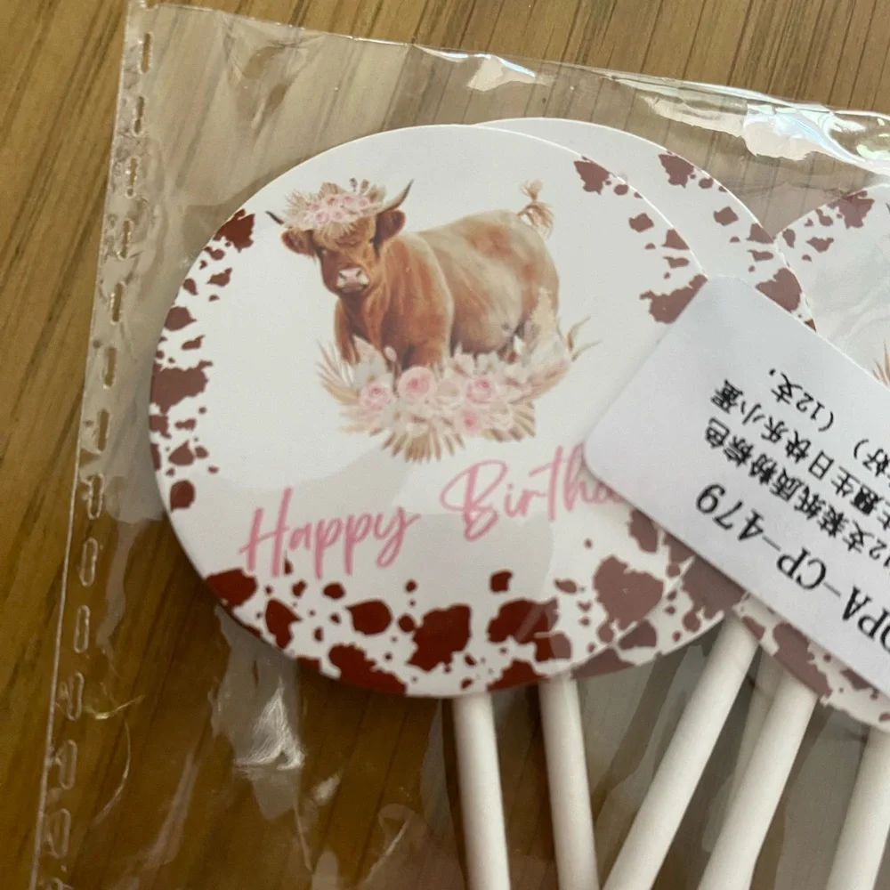 Birthday Cow Party Cupcake Toppers